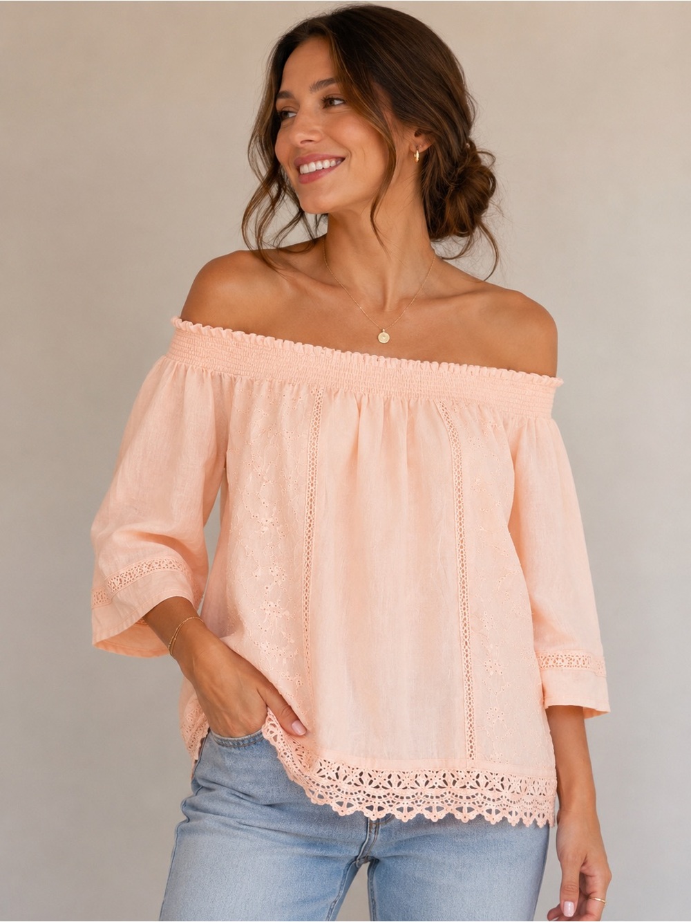 Style & Co. Blush Pink Eyelet Lace Trim Blouse — Medium